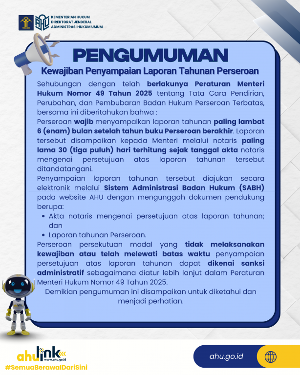 Perseroan Wajib Sampaikan Laporan Tahunan Sesuai Permenkum Nomor 49 Tahun 2025